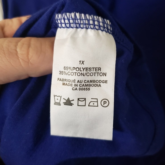 NWOT blue top 3/4 length sleeves with quilt patch on shoulders size 1X - Picture 5 of 7